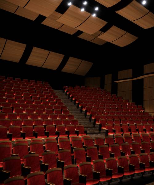 Architect’s rendering of the new theatre as seen from the stage. 
